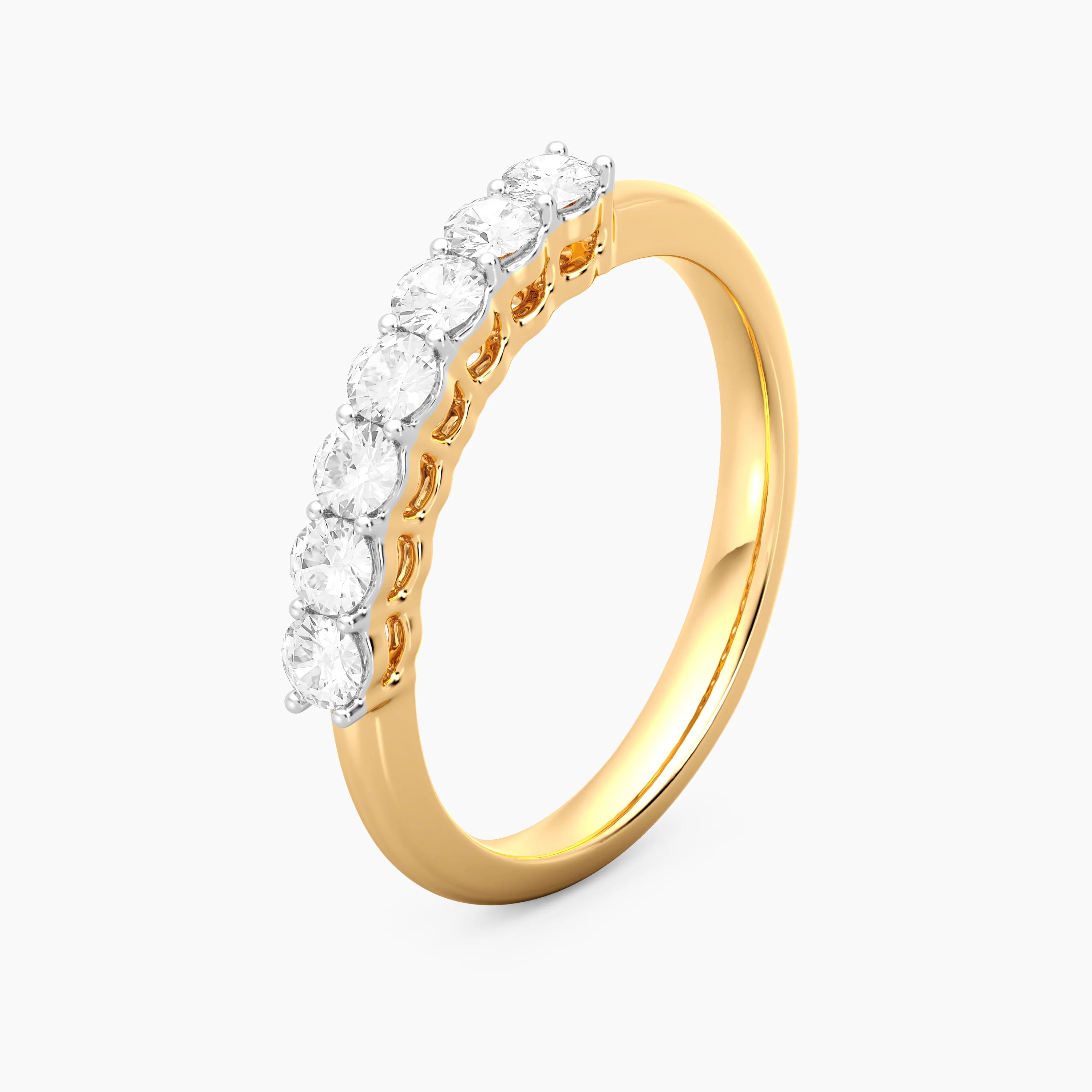 Anillo Riviere de plata bañada en oro con diamantes de laboratorio