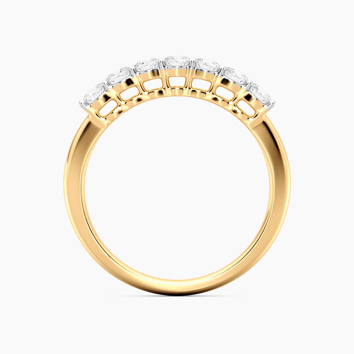 Anillo Riviere de plata bañada en oro con diamantes de laboratorio